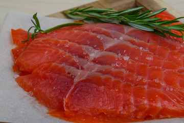 Sliced salmon
