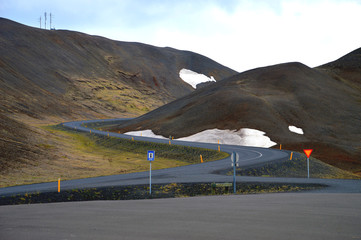 Crossroad between volcanic rocks in Iceland