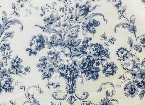 Retro Lace Floral Seamless Pattern Blue Fabric Background Vintage Style