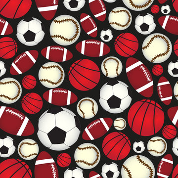 various sport balls seamless color black pattern eps10