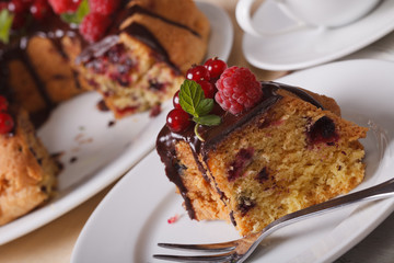 Delicious slice of berry pie with chocolate horizontal
