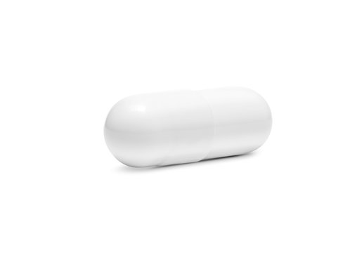 white drug capsule isolated on white background