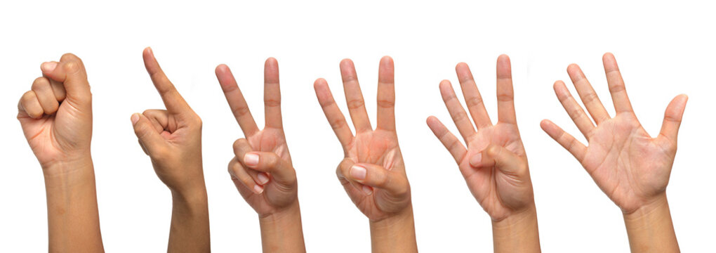 Set of counting hands isolated on white background
