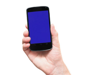 Smartphone in hand isolated on white