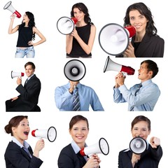 Megaphone, Shouting, Women.