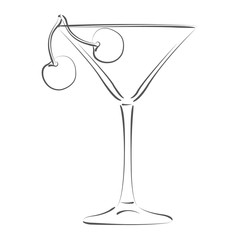 Sketched glass of martini and cherry.