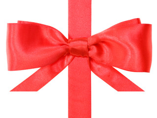 real red bow with horizontal cut ends on ribbon