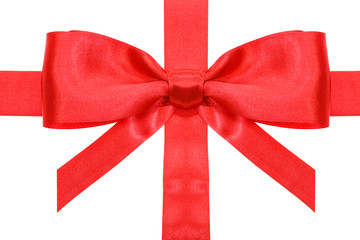 red bow with vertical cut ends on ribbon close up