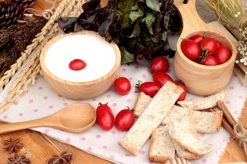 White yogurt and fresh cherry tomatoes