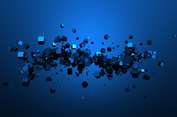 Abstract 3D Rendering of Flying Cubes.