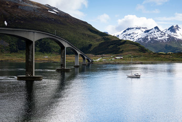 bridge over river on Lofoten Islands