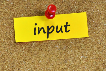input  word on notes paper with cork background