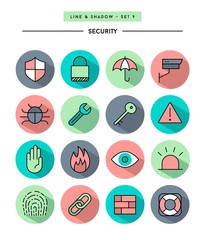 set of flat design,long shadow, thin line security icons