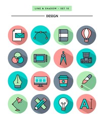 set of flat design,long shadow, thin line designer's tools icons