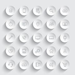 25 business, commerce, line icons on round 3d shapes, vector illustration, eps10