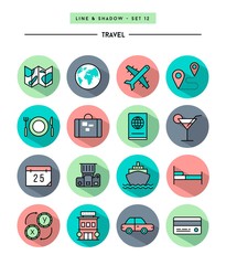 set of flat design,long shadow, thin line travel icons