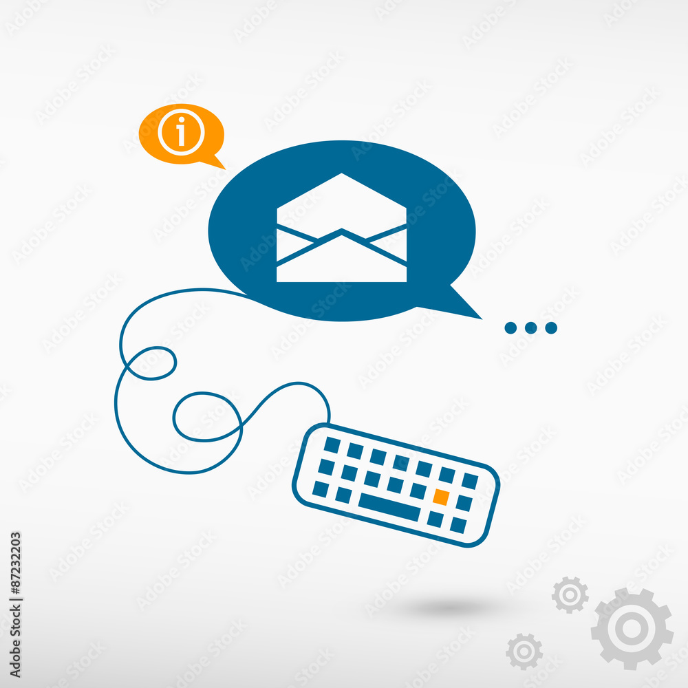Fototapete Open envelope icon and keyboard on chat speech bubbles