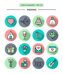 set of flat design,long shadow, thin line wedding icons