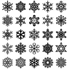 Vektor-Set: 25 Schneeflocken, schwarz, Vektor, freigestellt