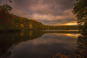 Fall landscape at sunset.