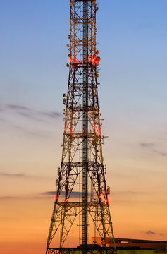 Telecommunication Antenna Silhouette at dusk
