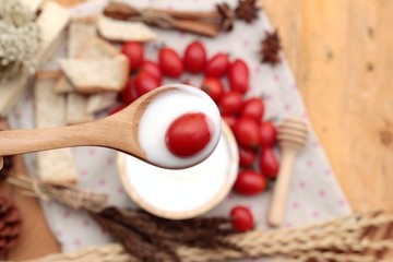 White yogurt and fresh cherry tomatoes