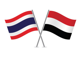 Thailand and Yemen flags. Vector illustration.