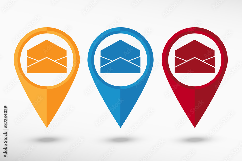 Fototapete open envelope icon map pointer, vector illustration. flat design style