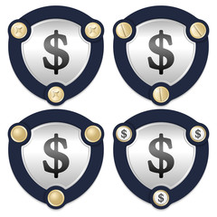 Set of four abstract icons with golden screws and dollar symbol