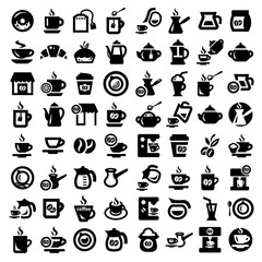 big coffee and tea icons set