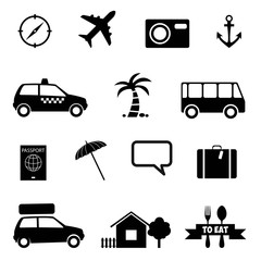 Set of black icons for travel.