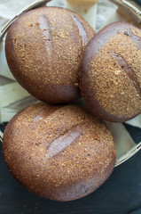 Round loaf of homemade brown wheat bread