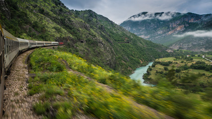 Traveling by train in Montenegro - obrazy, fototapety, plakaty