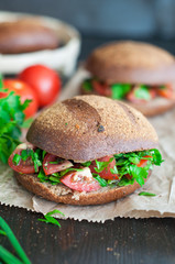 Italian tomato bruschetta with chopped vegetables, herbs and oil