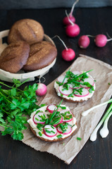 Italian tomato bruschetta with chopped vegetables, herbs and oil