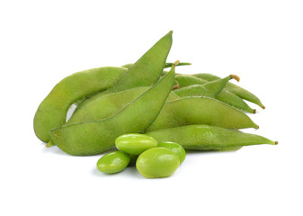 green soybeans on white background