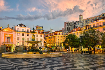 Rossio square in Lisbon, Portugal - obrazy, fototapety, plakaty