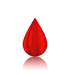 Fototapeta premium Red blood drop with reflection, isolated on white background