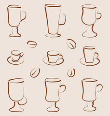 Outline set coffee and tea design elements