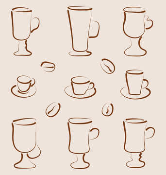 Outline set coffee and tea design elements