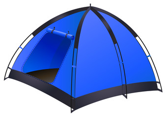 Blue camping tent on white