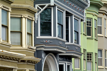 Old colourful victorian houses faced in San Francisco