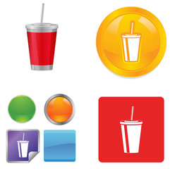 Plastic cup with straw vector button icons