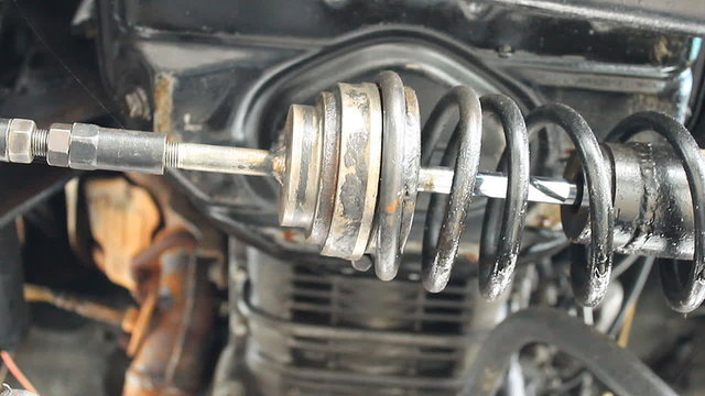 Suspension and components under the car. Parts and undercarriage of truck.