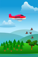 Airplame flying over a mountain vector image