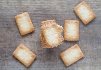 Piece of Mini coconut biscuit on wood table background