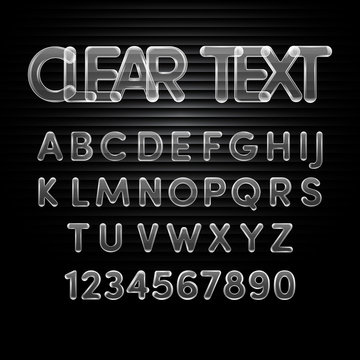 Transparent alphabet A to Z and number 0 to 9.Vector illustratio