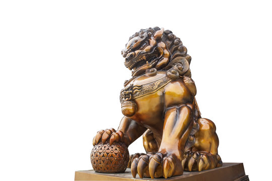 Lion sculpture on a white background