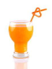 orange juice with straws love on white background