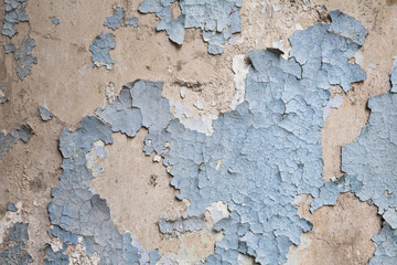  	
flaking old paint on the wall surface
